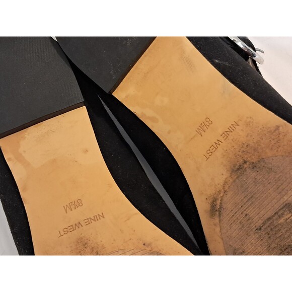 Nine West Arden Mary Jane Circular Silver Buckle Flat Shoe Pointed Toe Size 8.5M - Picture 8 of 9